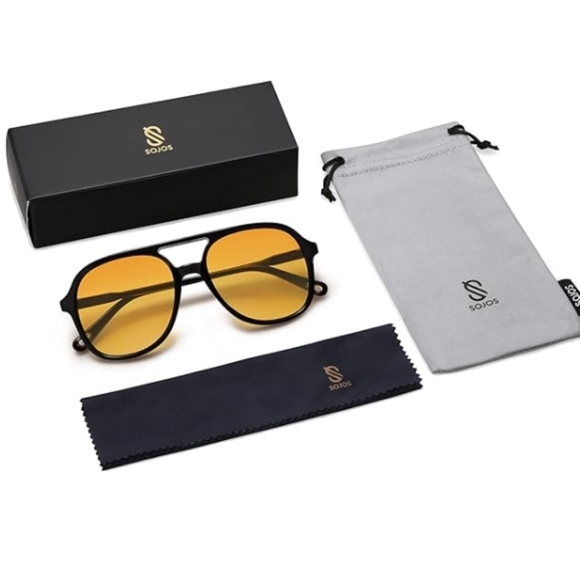 Sogo Accessories - Polarized Aviator Sunglasses Classic 70s Vintage Square SJ2174 Yellow